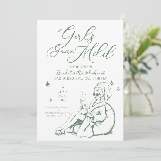 Bachelorette Girls Gone Mild Drawn Script Groen Kaart (Staand voorkant)