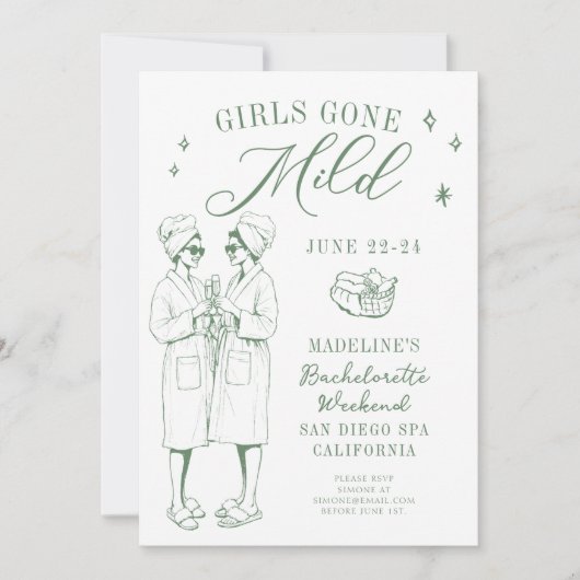 Bachelorette Girls Gone Mild Script Green Sketch Kaart (Voorkant)