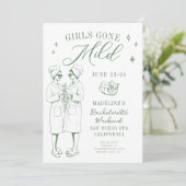 Bachelorette Girls Gone Mild Script Green Sketch Kaart (Staand voorkant)