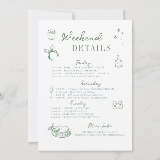 Bachelorette Girls Gone Mild Script Green Sketch Kaart (Achterkant)