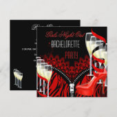 Bachelorette Girls Night Out Red Zebra Champagne Kaart (Voorkant / Achterkant)