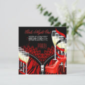 Bachelorette Girls Night Out Red Zebra Champagne Kaart (Staand voorkant)