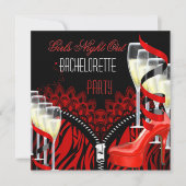 Bachelorette Girls Night Out Red Zebra Champagne Kaart (Voorkant)
