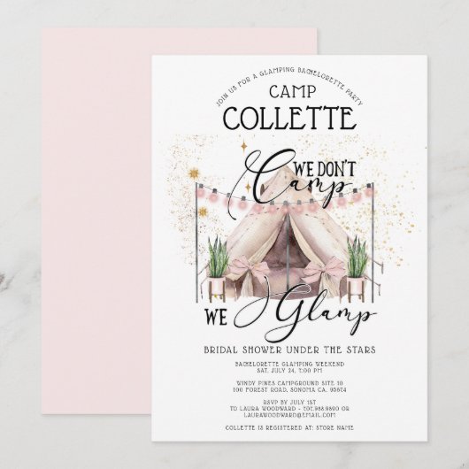 Bachelorette Glamping Party Weekend Kaart (Voorkant / Achterkant)