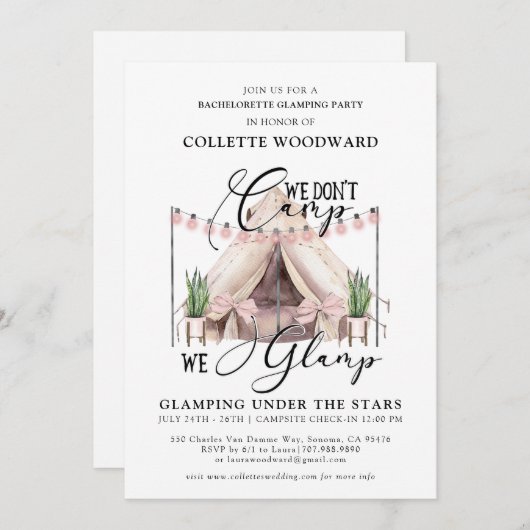 Bachelorette Glamping Party Weekend Uitnodiging (Voorkant / Achterkant)