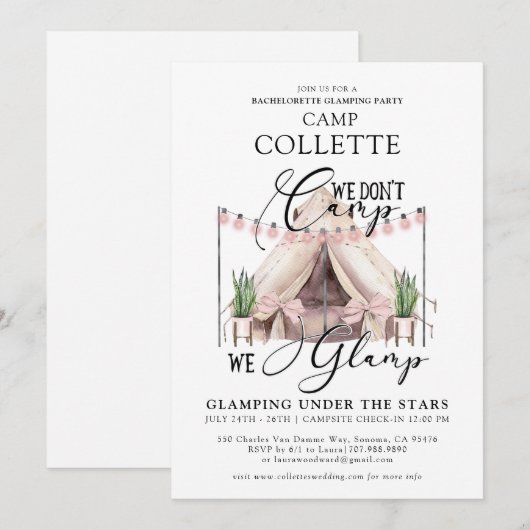 Bachelorette Glamping Party Weekend Uitnodiging (Voorkant / Achterkant)