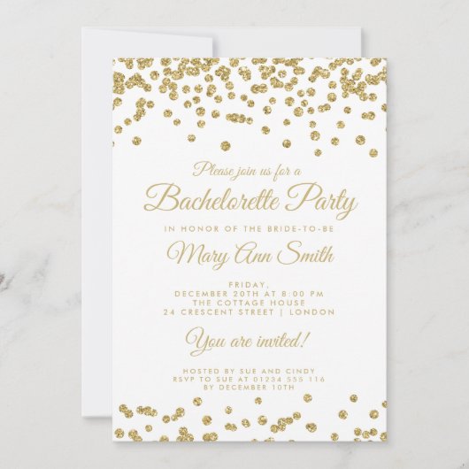 Bachelorette Gold Faux Glitter Confetti Kaart (Voorkant)