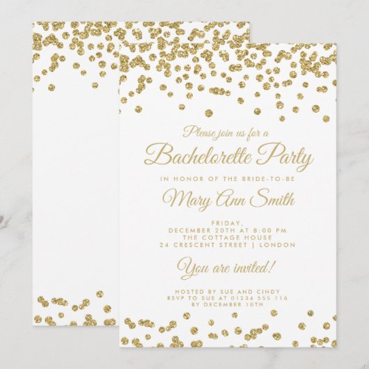 Bachelorette Gold Faux Glitter Confetti Kaart (Voorkant / Achterkant)
