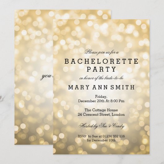 Bachelorette Gold Glitter Lights Kaart (Voorkant / Achterkant)