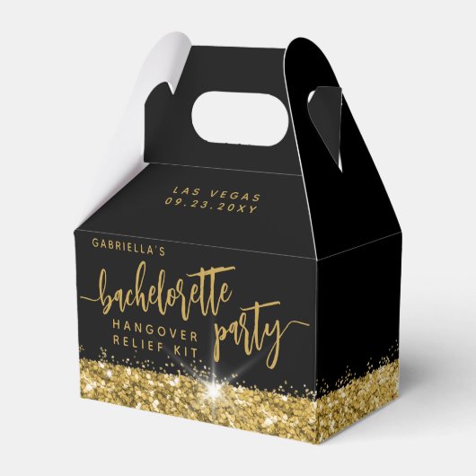 Bachelorette Hangover Kit Chic Black Gold Bedankdoosjes (Voorkant Zijde)