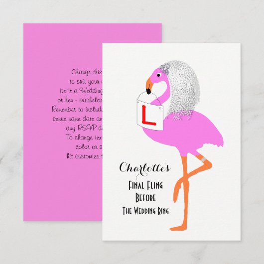 Bachelorette Hen Party Funny Pink Flamingo Bride Kaart (Voorkant / Achterkant)