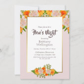 Bachelorette Hen's Night Gold Blush Pink Floral Kaart (Voorkant)