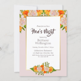 Bachelorette Hen's Night Gold Blush Pink Floral Kaart