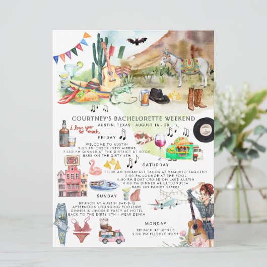 Bachelorette Itinerary | Austin, Texas Fiesta Kaart (Staand voorkant)