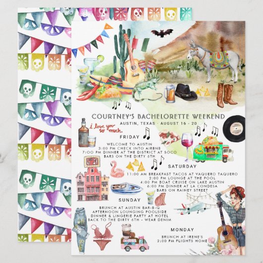 Bachelorette Itinerary | Austin, Texas Fiesta Kaart (Voorkant / Achterkant)
