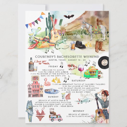 Bachelorette Itinerary | Austin, Texas Fiesta Kaart (Voorkant)