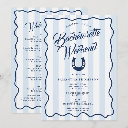 Bachelorette Itinerary Bach Weekend Horseshoe Kaart (Voorkant / Achterkant)