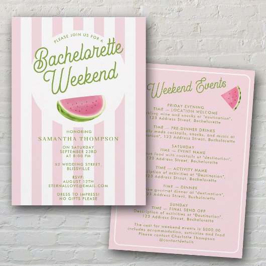 Bachelorette Itinerary Bach Weekend Retro Summer Kaart