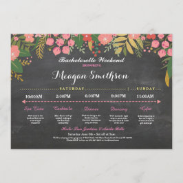 Bachelorette Itinerary Coral & Gold Chalk Invite Programmakaart