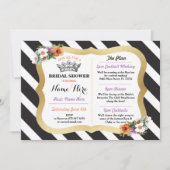 Bachelorette Itinerary Floral Stripe Black & Gold  Kaart (Voorkant)