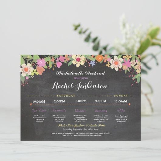 Bachelorette Itinerary Vrijgezellenfeest Chalk Inv Kaart (Staand voorkant)