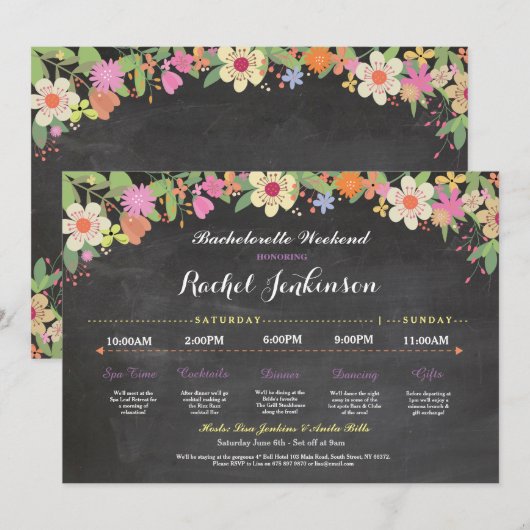 Bachelorette Itinerary Vrijgezellenfeest Chalk Inv Kaart (Voorkant / Achterkant)