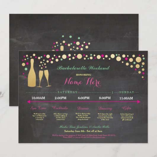 Bachelorette Itinerary Vrijgezellenfeest Chalk Inv Kaart (Voorkant / Achterkant)