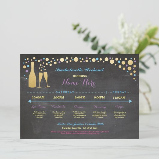 Bachelorette Itinerary Vrijgezellenfeest Chalk Inv Programmakaart (Staand voorkant)