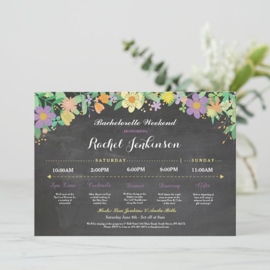 Bachelorette Itinerary Vrijgezellenfeest Chalk Inv Programmakaart (Staand voorkant)