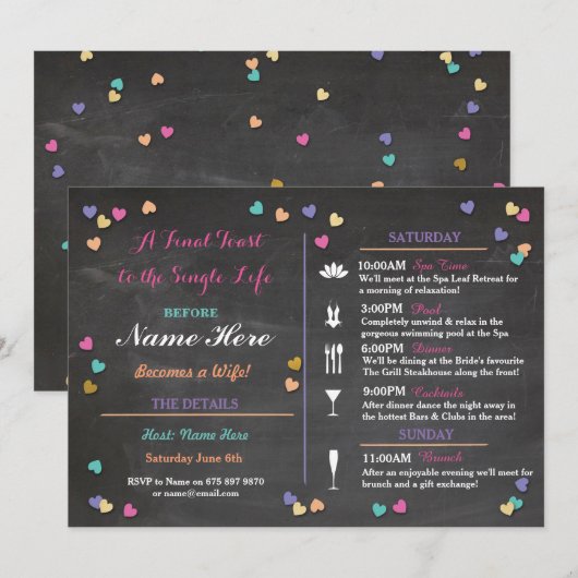 Bachelorette Itinerary Weekend Vrijgezellenfeest S Programmakaart (Voorkant / Achterkant)