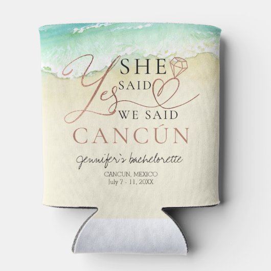 Bachelorette Koelbox | Waterverf Cancun Beach Blikjeskoeler (Achterkant)