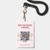 Bachelorette Koop De Bruid Een Drink QR-Code Badge (Achterkant met lanyard)