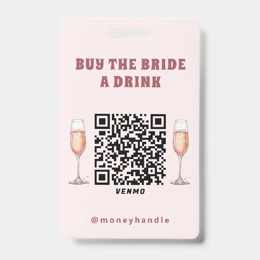 Bachelorette Koop De Bruid Een Drink QR-Code Badge (Voorzijde)