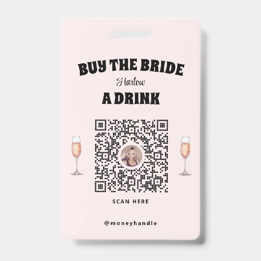 Bachelorette Koop De Bruid Een Drink QR-Code Badge (Voorzijde)