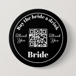 Bachelorette Koop de bruid een Drink   QR-code zwa Ronde Button 7,6 Cm