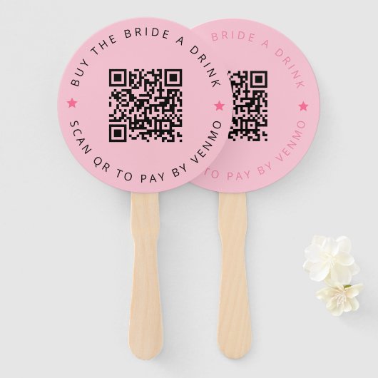 Bachelorette Koop De Bruid Een Drink Roze QR Code Handwaaier (Voorkant en achterkant)