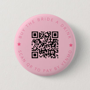 Bachelorette Koop De Bruid Een Drink Roze QR Code Ronde Button 5,7 Cm