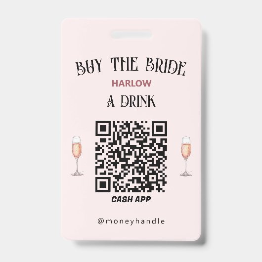 Bachelorette Koop The Bride A Drink QR-code Badge (Voorzijde)
