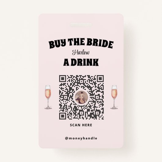 Bachelorette Koop The Bride A Drink QR-code Badge (Achterkant)