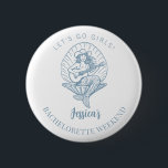 Bachelorette kust cowgirl strand ronde button 5,7 cm<br><div class="desc">Bachelorette weekend party knop,  gepersonaliseerd met jouw naam,  met een vrouw in een kust cowgirl thema. Geweldig voor je vrijgezellenfeest op het strand.</div>