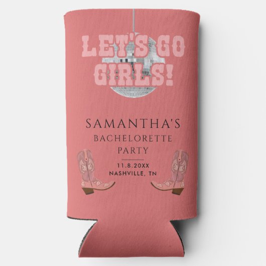 Bachelorette Laat Ons Meisjes Disco Cowgirl Retro Seltzer Blikjeskoeler (Achterkant)