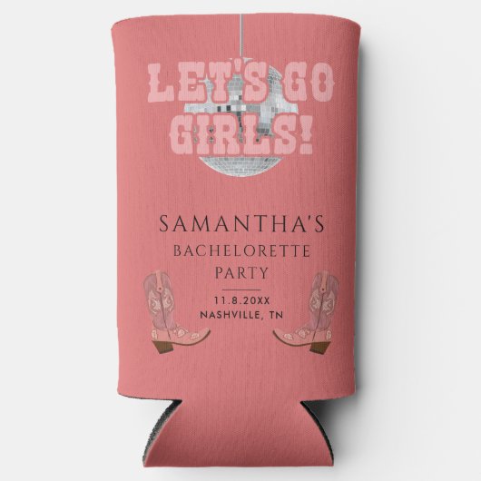 Bachelorette Laat Ons Meisjes Disco Cowgirl Retro Seltzer Blikjeskoeler (Voorkant)