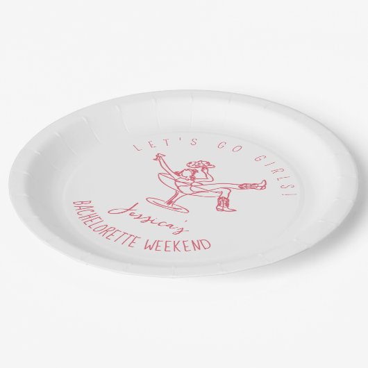 Bachelorette laatste rodeo krabbel hand getekend r papieren bordje (Gekanteld)