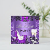 Bachelorette Lace Paarse High Heel Champagne 3 Kaart (Staand voorkant)