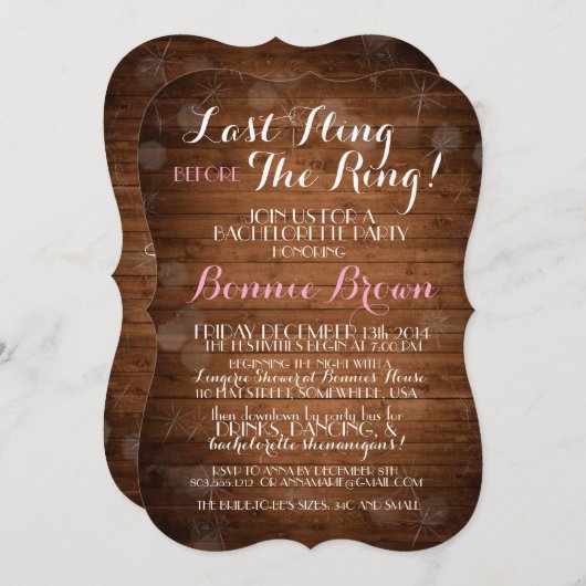 Bachelorette "Last Fling Before the Ring" nodigt u Kaart (Voorkant / Achterkant)