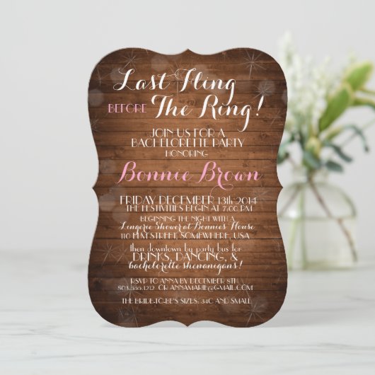 Bachelorette "Last Fling Before the Ring" nodigt u Kaart (Staand voorkant)