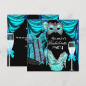 Bachelorette Leopard Blue Masquerade Champagne Kaart (Voorkant / Achterkant)