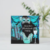 Bachelorette Leopard Blue Masquerade Champagne Kaart (Staand voorkant)
