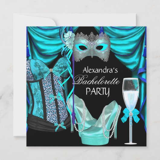Bachelorette Leopard Blue Masquerade Champagne Kaart (Voorkant)