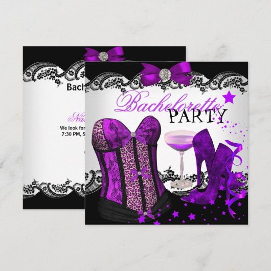 Bachelorette Leopard Paarse Corset Champagne Kaart (Voorkant / Achterkant)